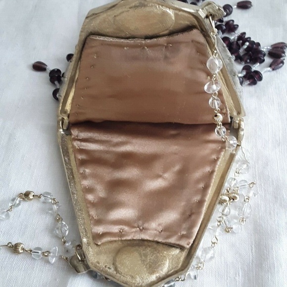 Beaded Evening Bag Purse w Embroidered Pansies New - Picture 5 of 7